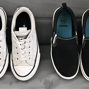 Converse Kids White and Black Slip-On and Lace-Up Sneakers